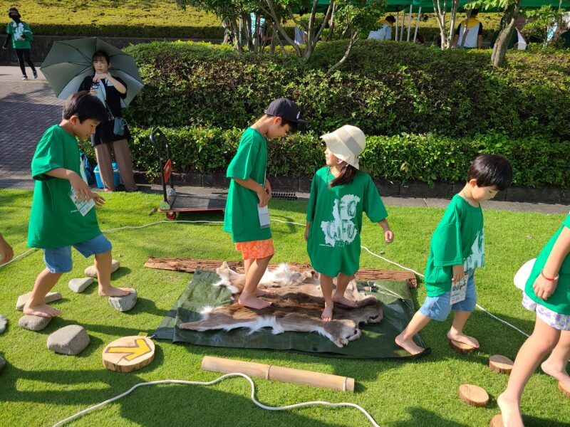 シカの毛皮の上を歩く子たち