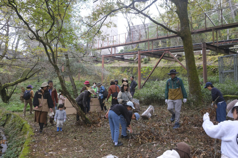 公園管理で伐採された枝木、そして公園内の落ち葉も集めて「エコスタック」と呼ばれる自然観察の